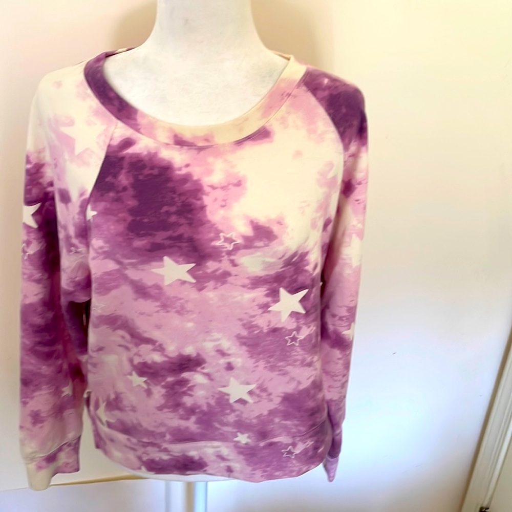 Wildfox medium cream/purple/pink  camouflage with stars crew neck sweatshirt